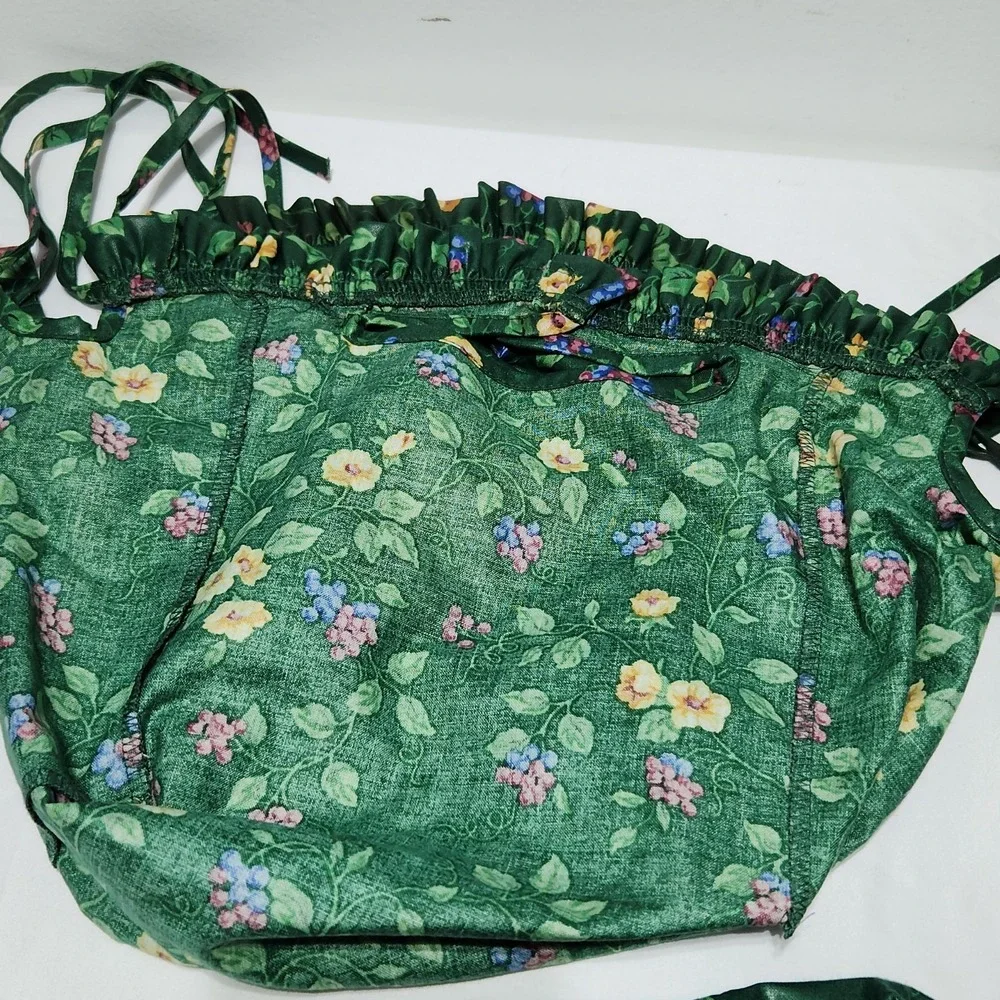 Longaberger Emerald Vine Green Floral Ruffle Fabric Liner Large Basket Side‎ Tie